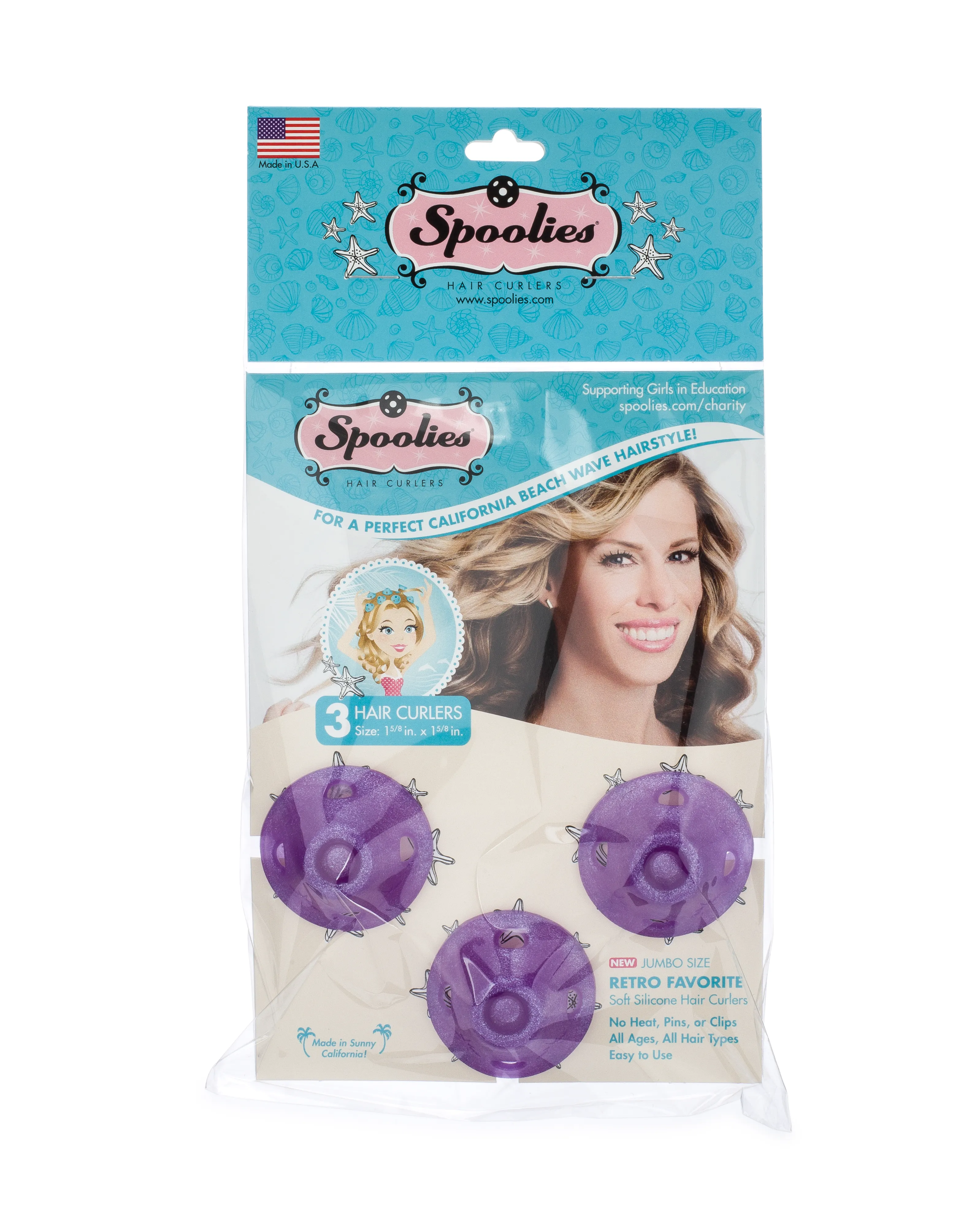 3pc Pack - Jumbo Size Purple Galaxy Spoolies® Hair Curlers