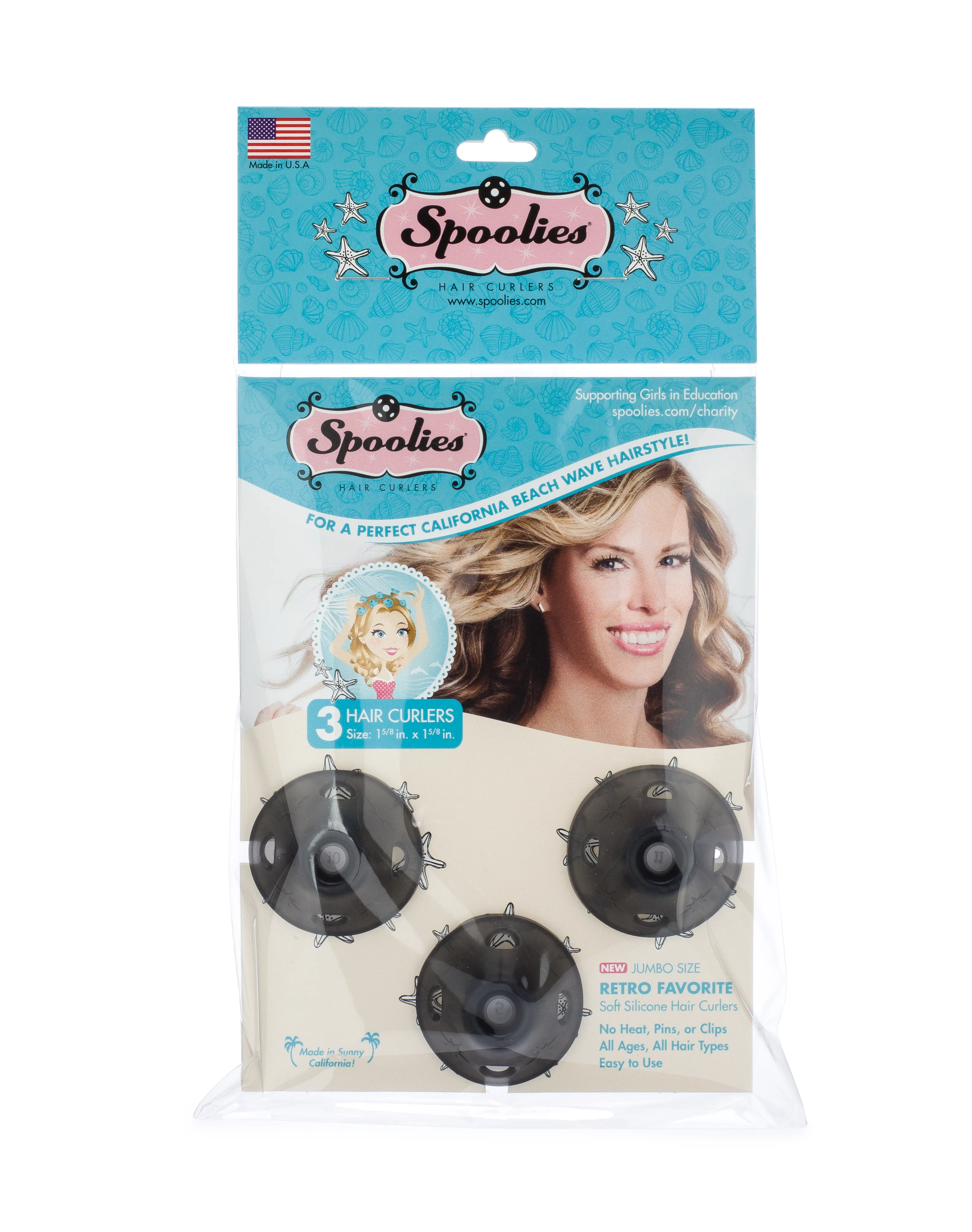 3pc Pack - Jumbo Size Shadow Black Spoolies® Hair Curlers