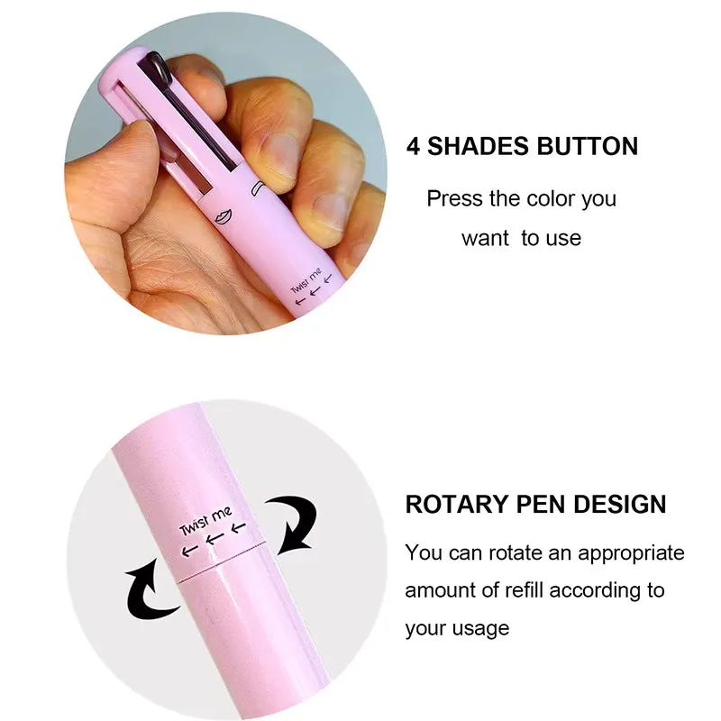 4-In-1 Cosmetic Pen (Eyeliner Pen, Eyebrow Pencil, Lipliner, Fluorescent Pen), Multi-Functional Portable Beauty Products Makeup