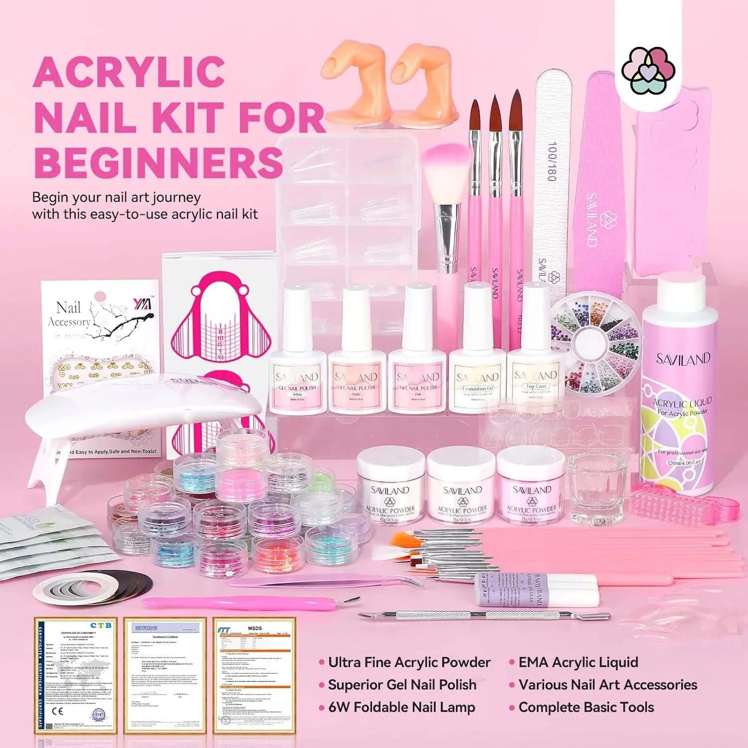 All-in-One Acrylic Nail Kit for Beginners: UV Lamp, Acrylic Powders, Gel Polishes & Accessories