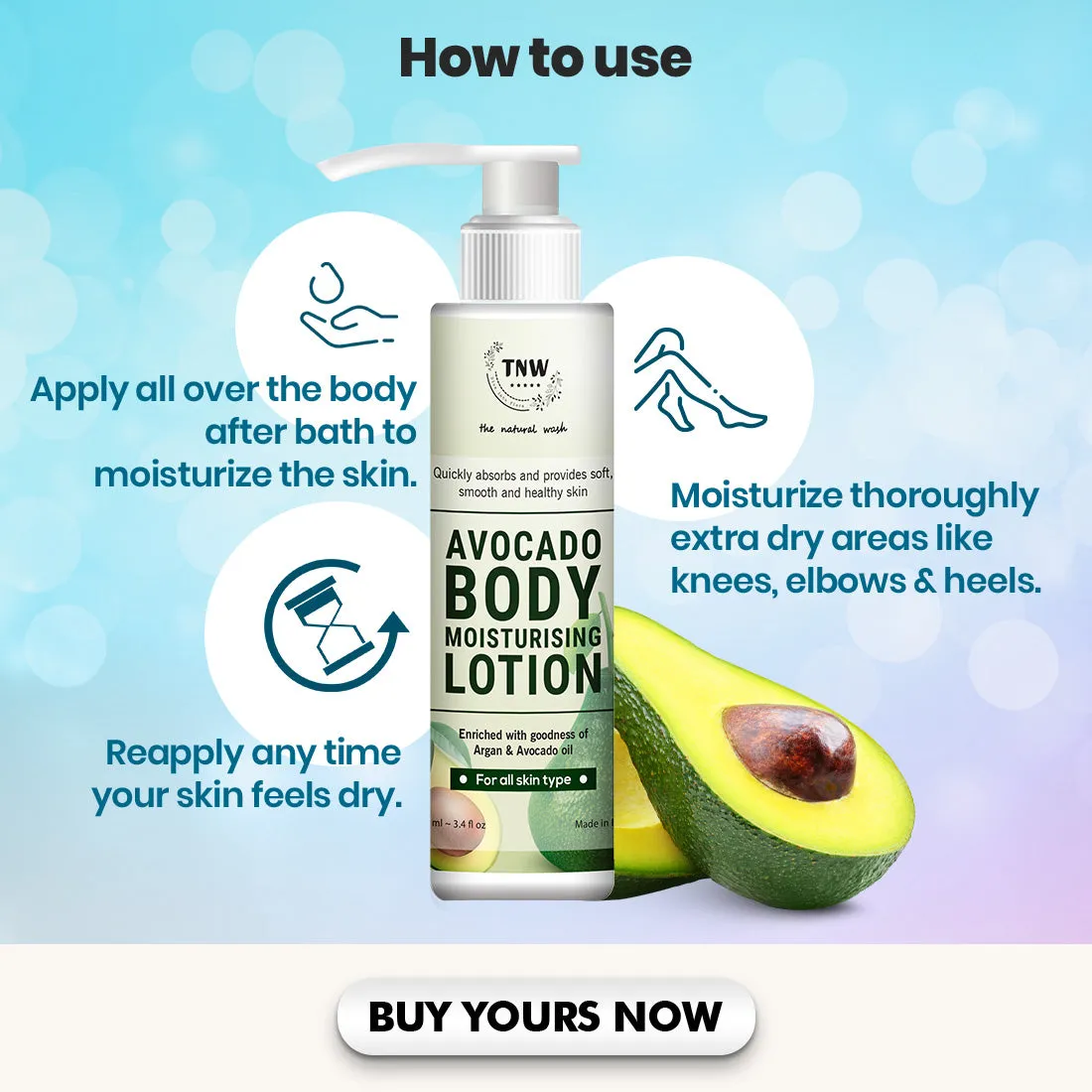 Avocado Moisturizing Body Lotion (Non Greasy & Paraben Free) .