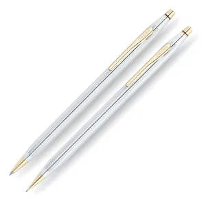 Cross Classic Century Medalist Pen & 0.7mm Pencil Set in Chrome with Gold Trim