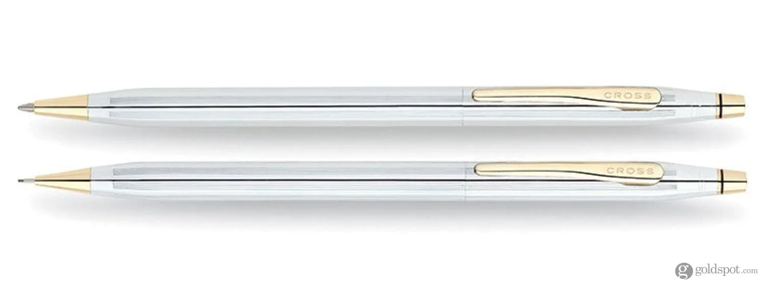 Cross Classic Century Medalist Pen & 0.7mm Pencil Set in Chrome with Gold Trim