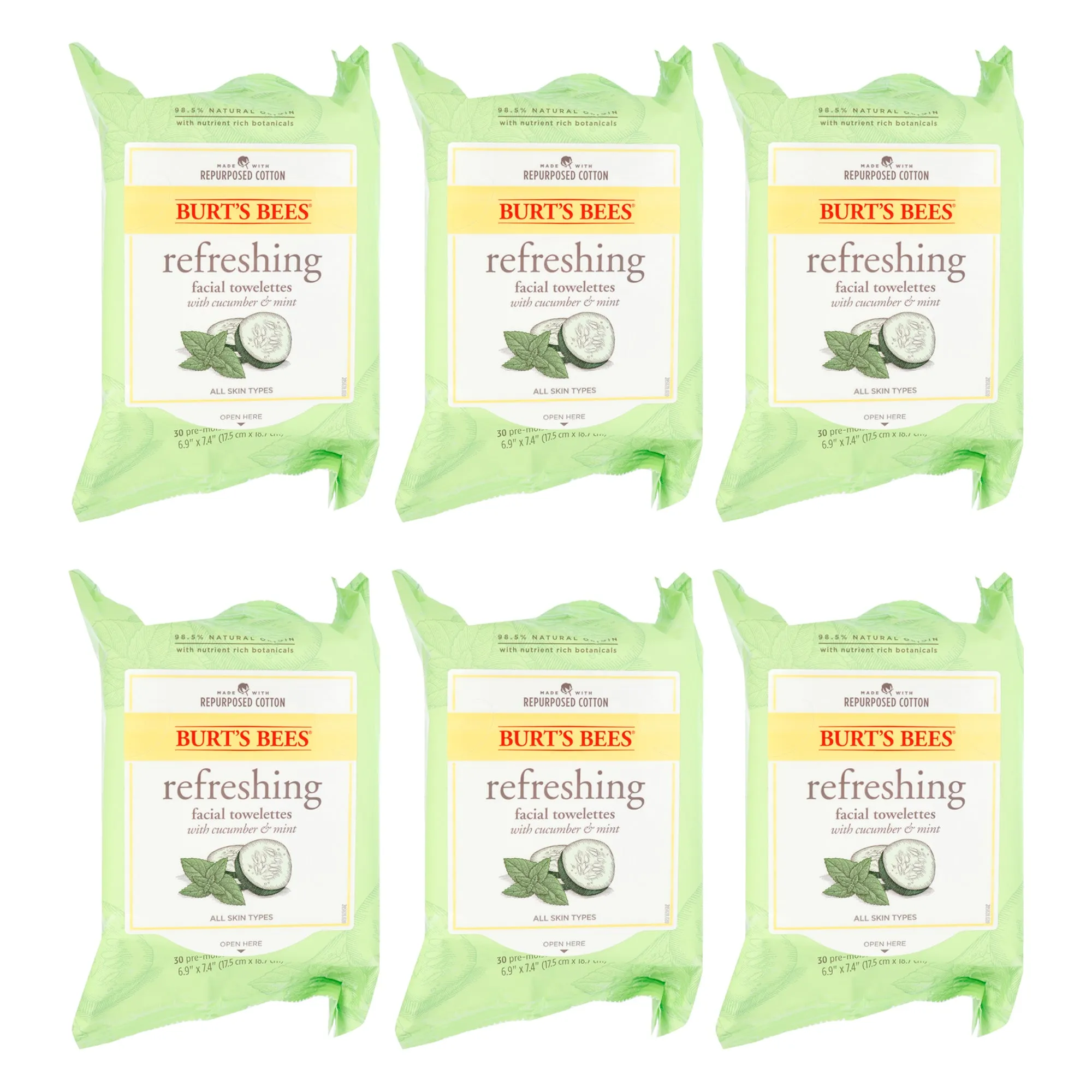 Facial Cleansing Towelettes - Cucumber and Sage by Burts Bees for Unisex - 30 Pc Towelettes - Pack of 6