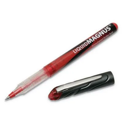 LIQUID MAGNUS ROLLER BALL STICK PEN, RED INK, NEEDLE (5 DOZEN PER PACK)