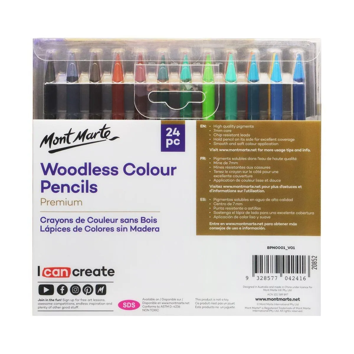 Mont Marte Woodless Colour Pencils Premium 24pcs