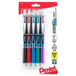 Pentel EnerGel RTX Retractable Liquid Gel Pen 0.5mm 5 pack - Assorted Colours*