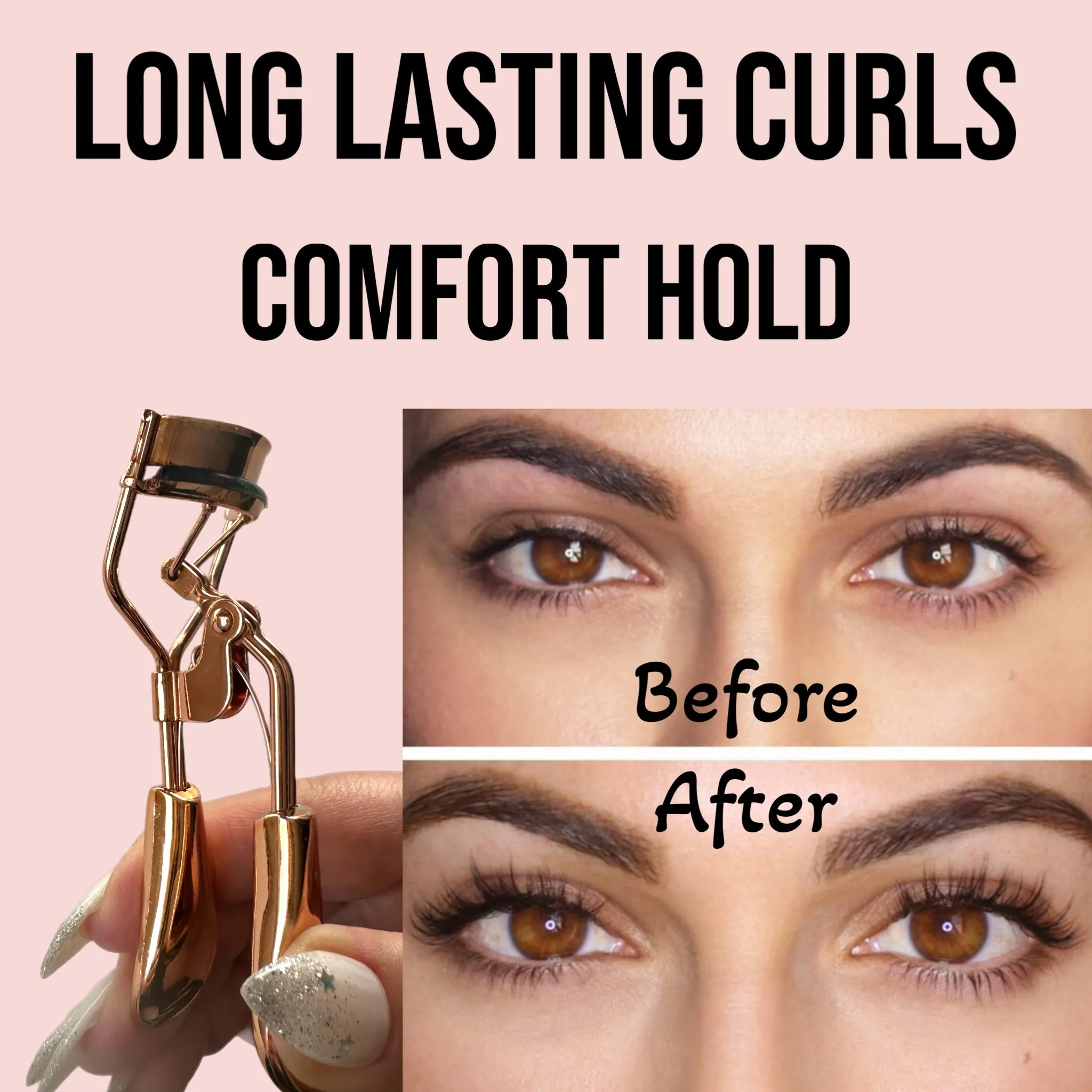 Professional Eyelash Curler Long Lasting Lifted Eyelashes Ergonomic Comfort Hold Perfect Curls in Seconds (x2 Rose Gold)