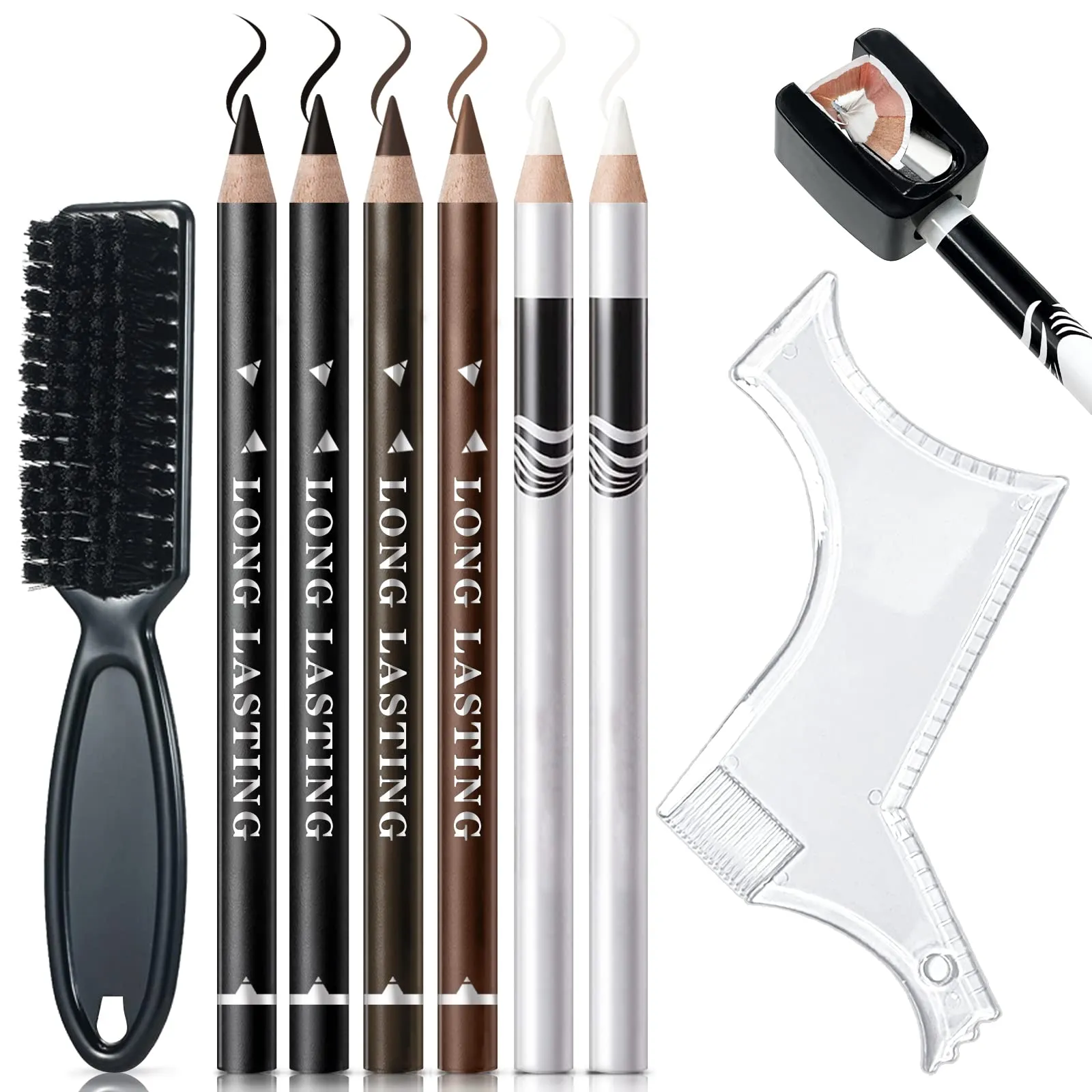 "NewBang Hair-Styling Pencils, 8 Pieces Black White Brown Barber Pencil Set Edge Hairline Razor Trace Guide Lineup Outliner Beard Shaping Makeup"