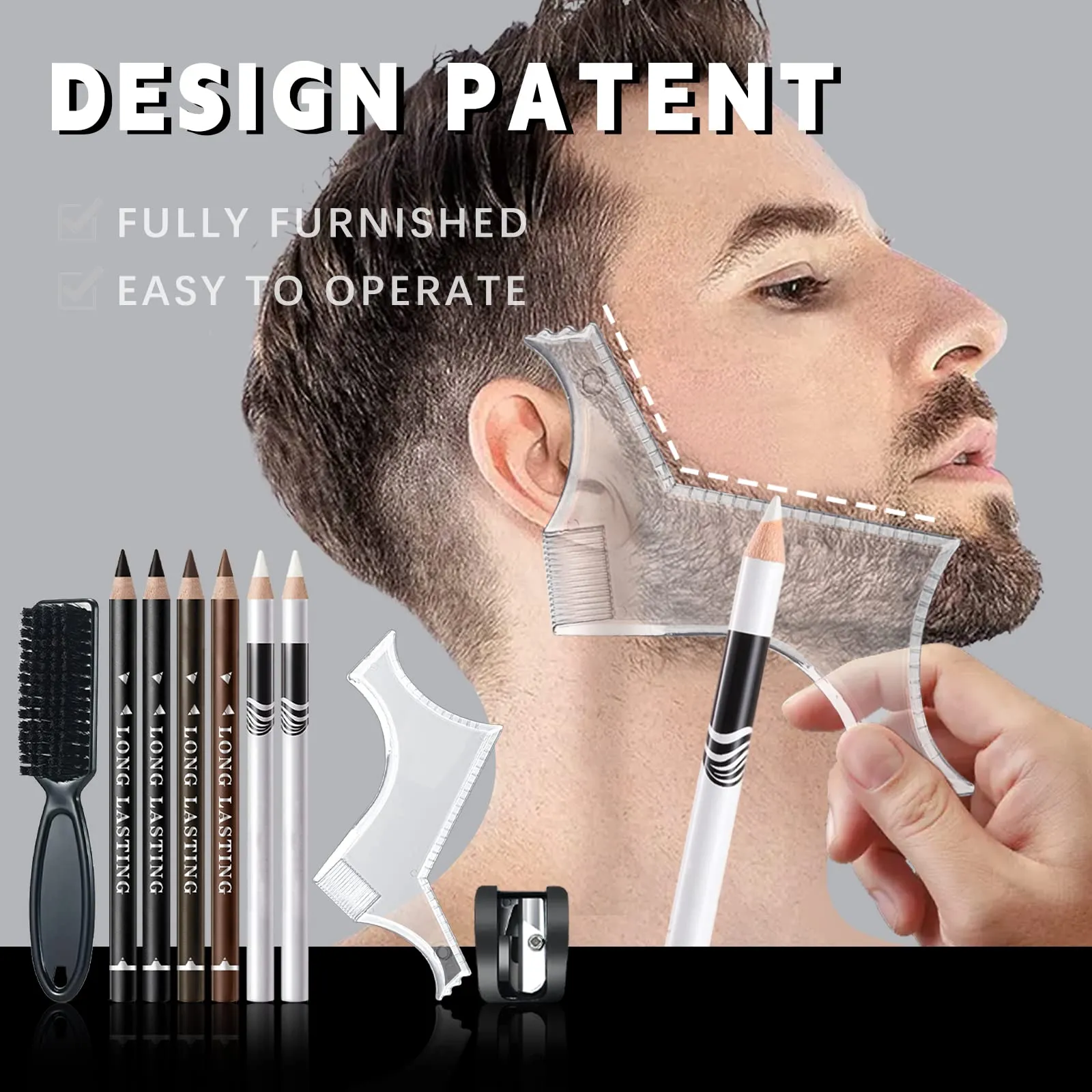 "NewBang Hair-Styling Pencils, 8 Pieces Black White Brown Barber Pencil Set Edge Hairline Razor Trace Guide Lineup Outliner Beard Shaping Makeup"